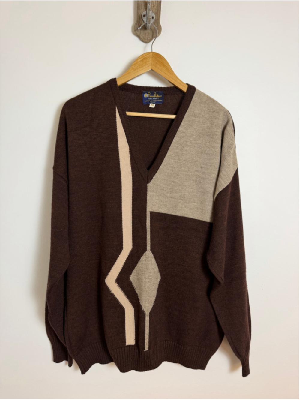 Vintage Prince Bellini XLT Geometric V-Neck Sweater Made in Canada
